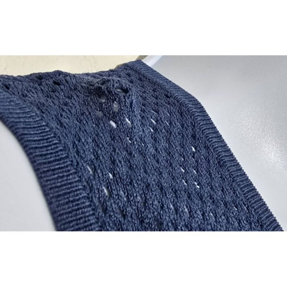 Parker Dress XS Drop Waist Peplum Tiered Blue Stretch Comfort Eyelet Open Knit - Picture 4 of 15
